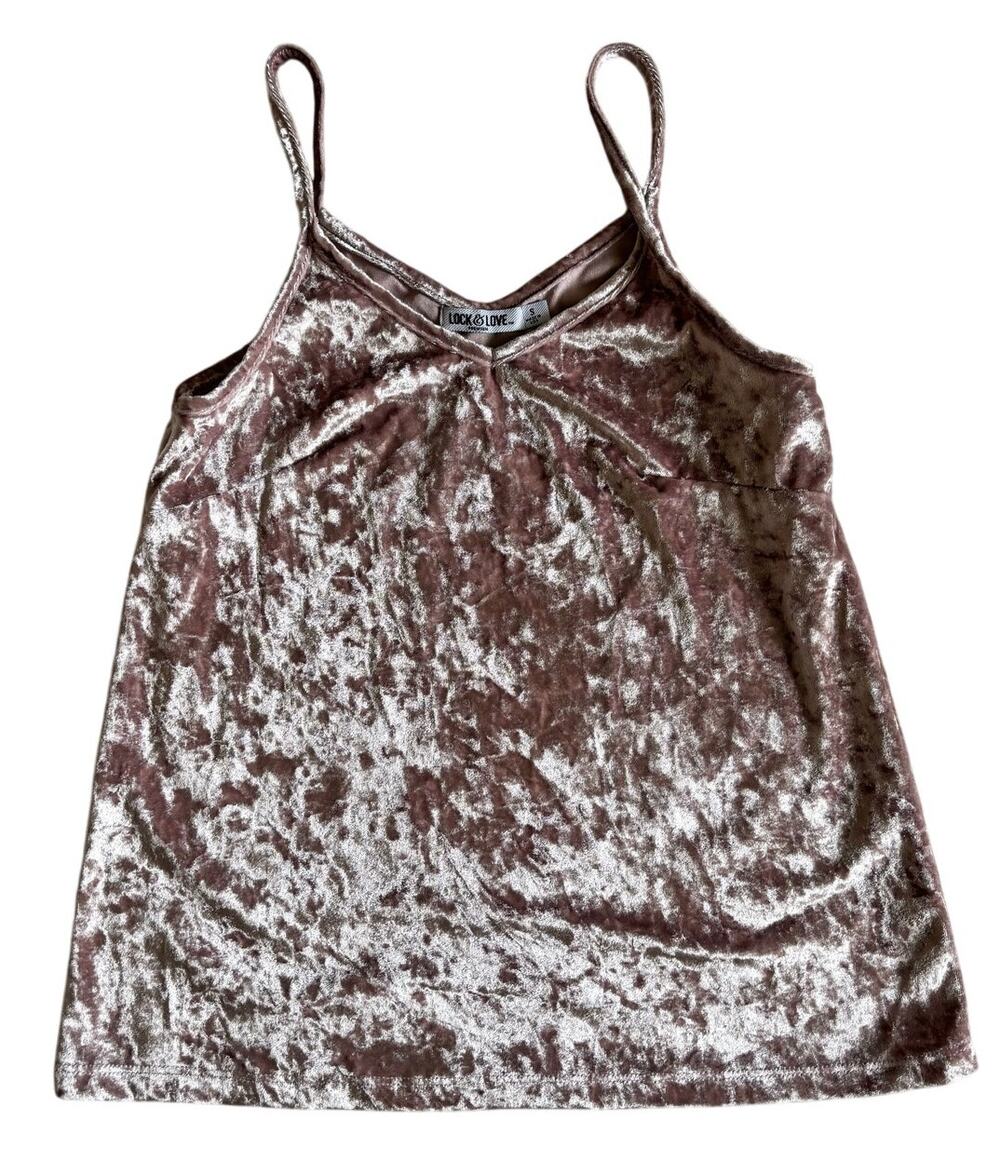Pink Crushed Velvet Tank Top Lock & Love Premium Sz Small Made in USA Polyester
